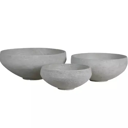 Dashima Cream GRC Pot Low Round Bowl Set Of 3 PTMD