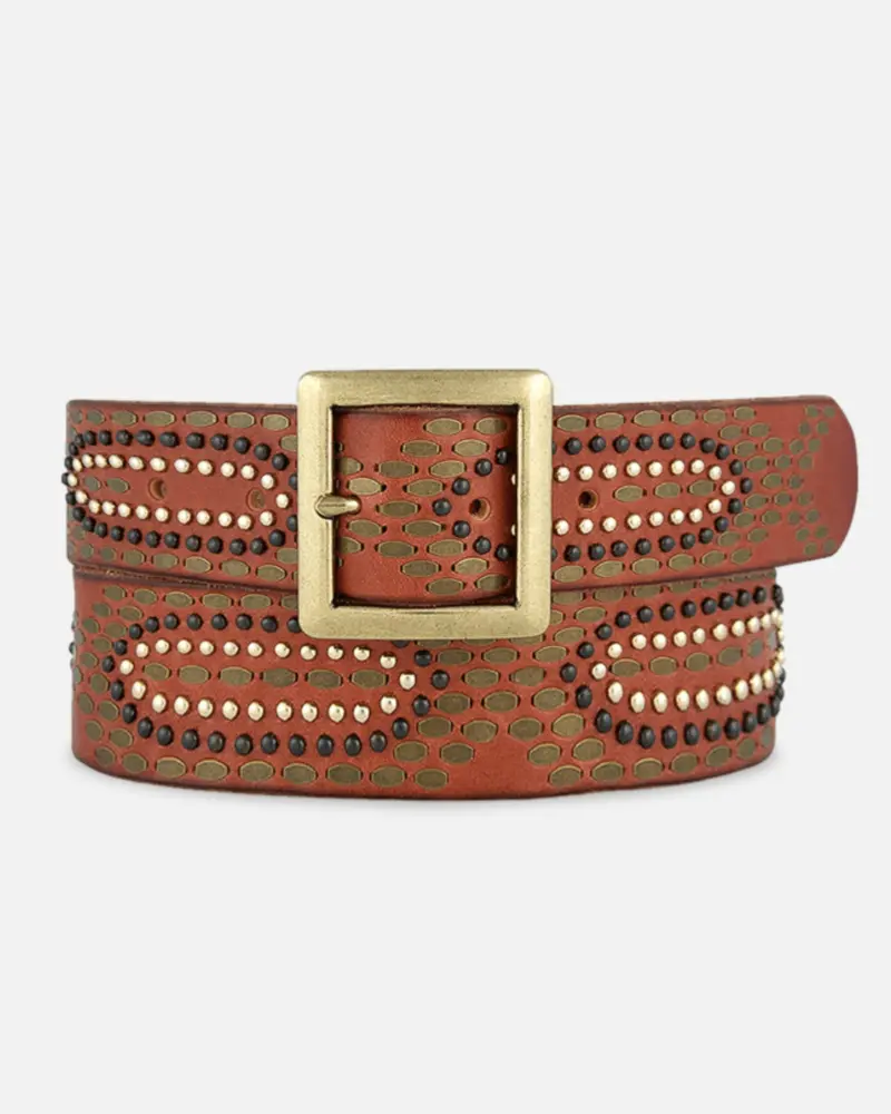 Daya │ Leren Riem met Studs en Vierkante Gesp