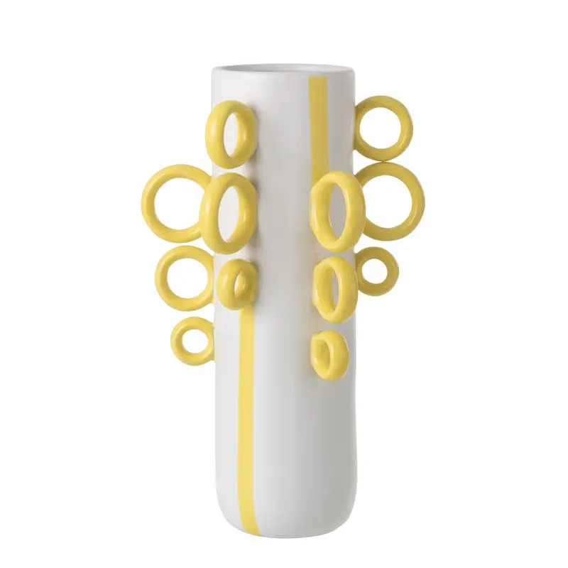 Decoratieve Kruik Ringen Porselein Wit/Geel J-Line