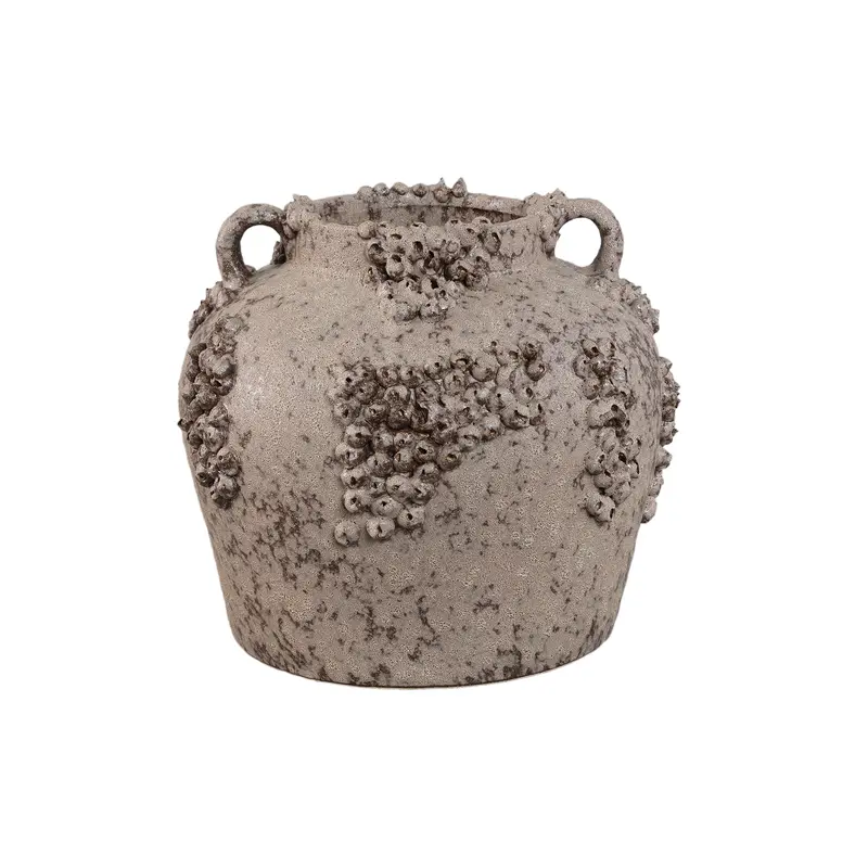Deisy Beige Ceramic Jar With Handles Rough Coral L PTMD