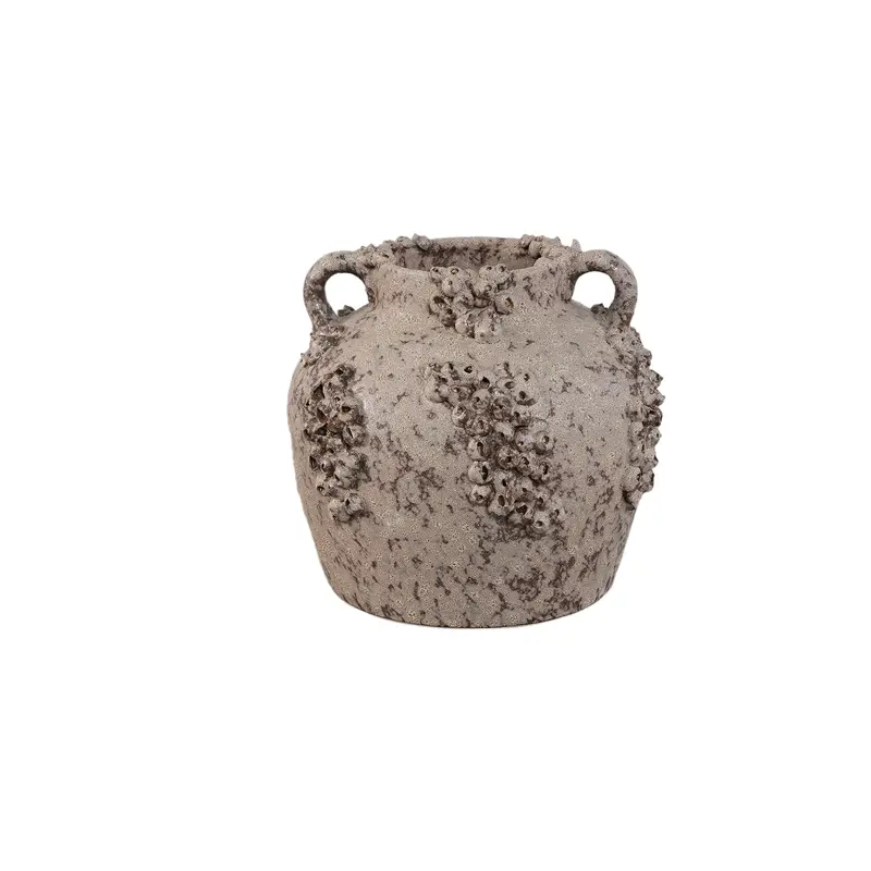 Deisy Beige Ceramic Jar With Handles Rough Coral S PTMD