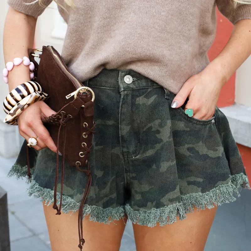 Denim shorts army print