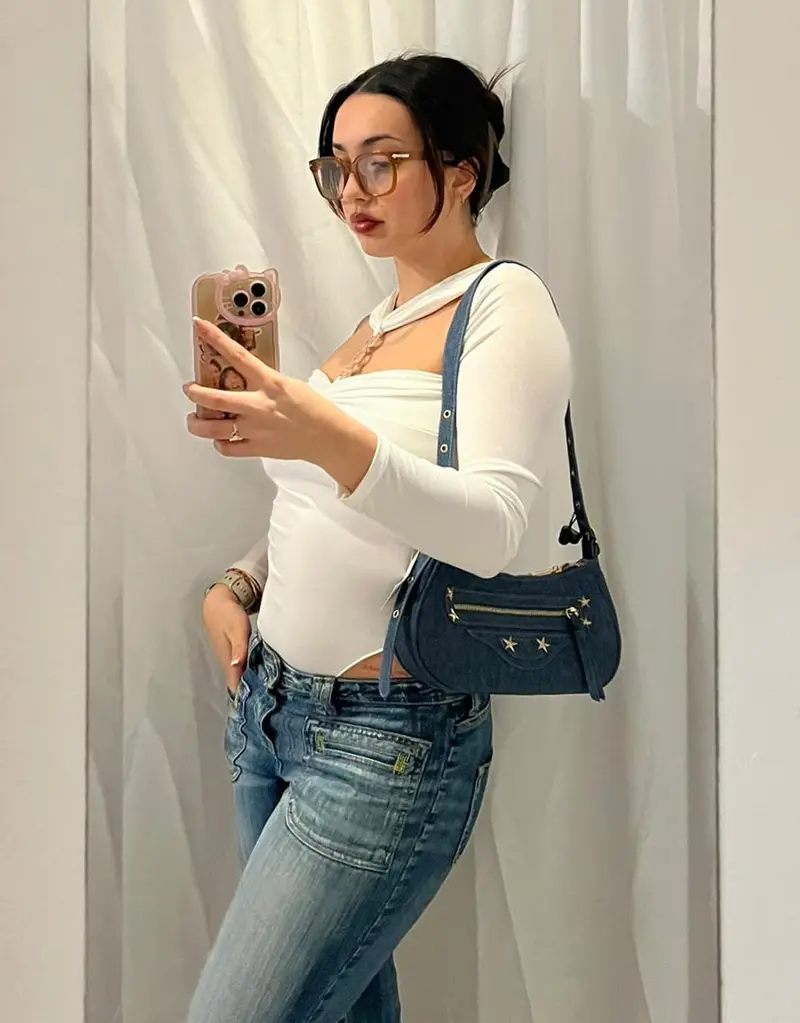 Denim stars details handbag