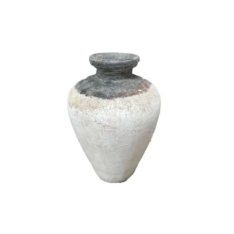 Destyne White Round Terracotta Jar Pot Border L PTMD