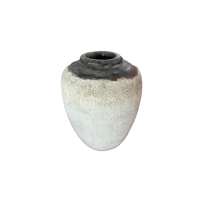 Destyne White Round Terracotta Jar Pot Dark Top L PTMD