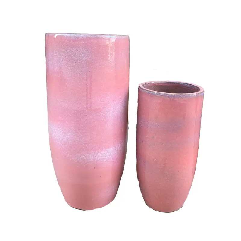 Dezzel Pink Glazed Round Ceramic Pot High Set van 2 PTMD