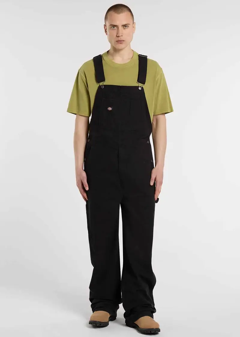 Dickies Mens Loose Canvas Bib Dungarees Black