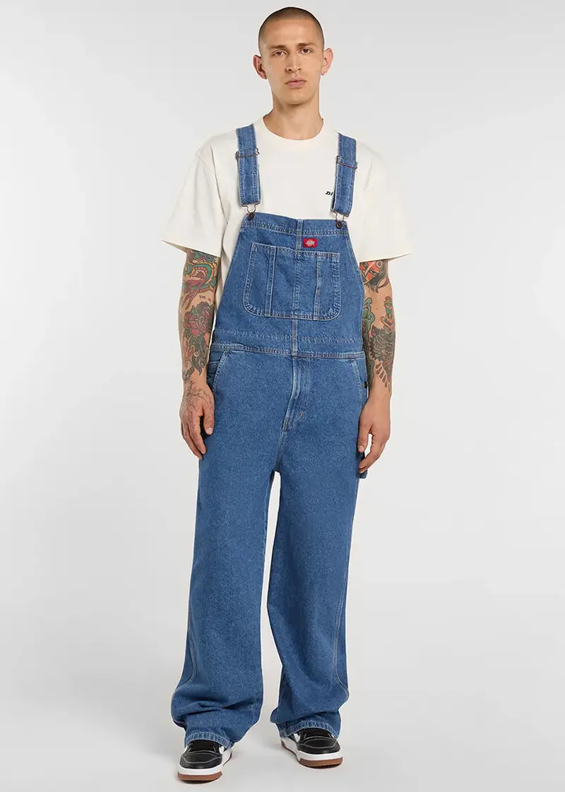Dickies Mens Loose Denim Bib Dungarees Classic Blue