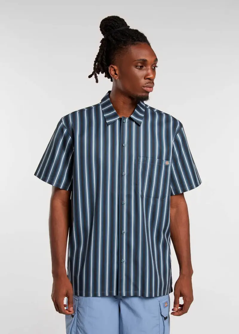 Dickies Men's Multi Stripe Shirt Stormy Weather Blue