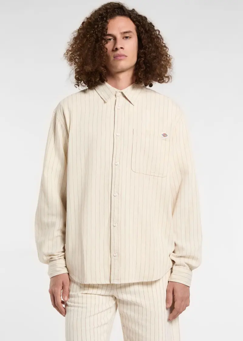 Dickies Men's Service Stripe Shirt Egret