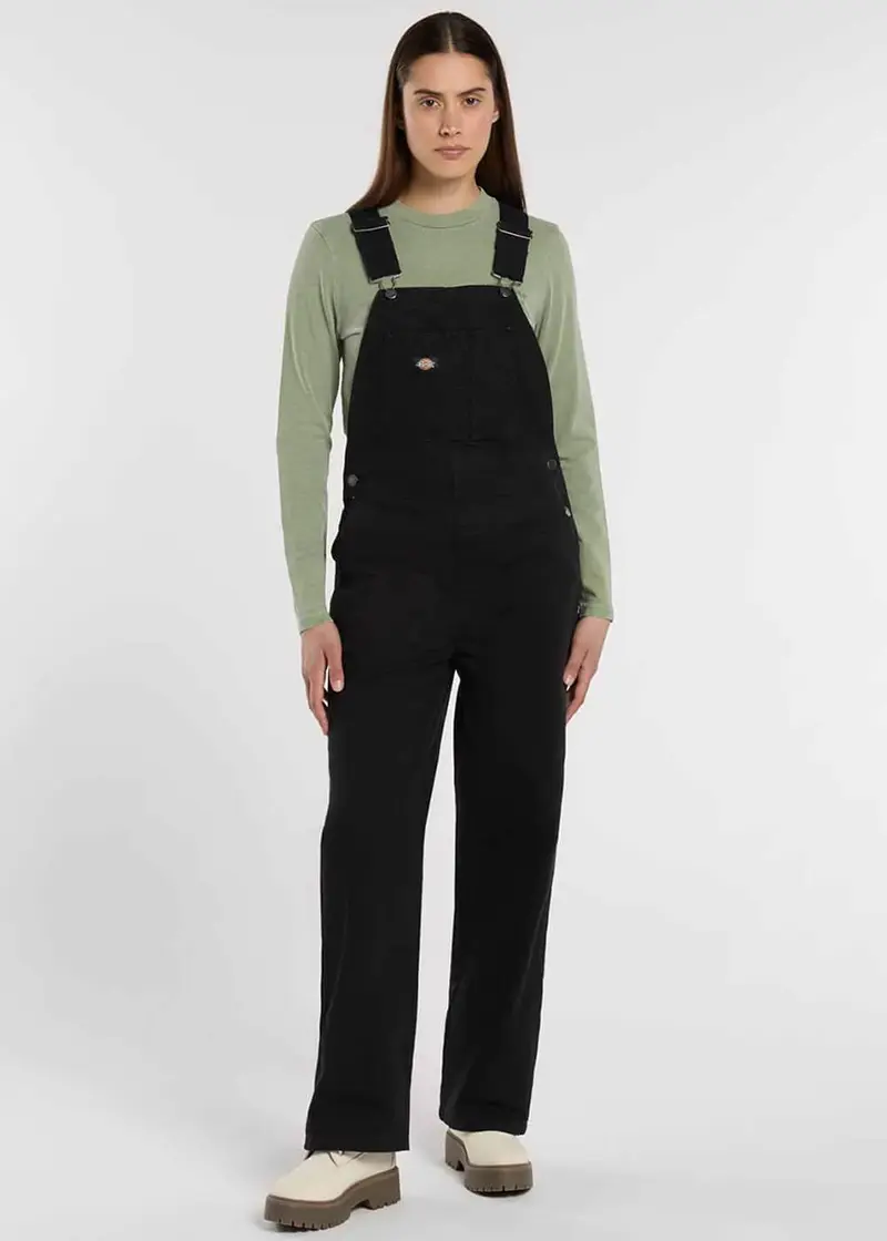 Dickies Women's Loose Canvas Bib Overalls Black