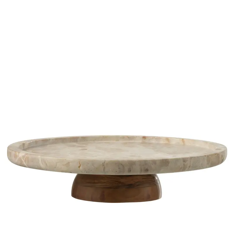 Dienblad Draaiend Rond Marmer Beige/Naturel J-Line