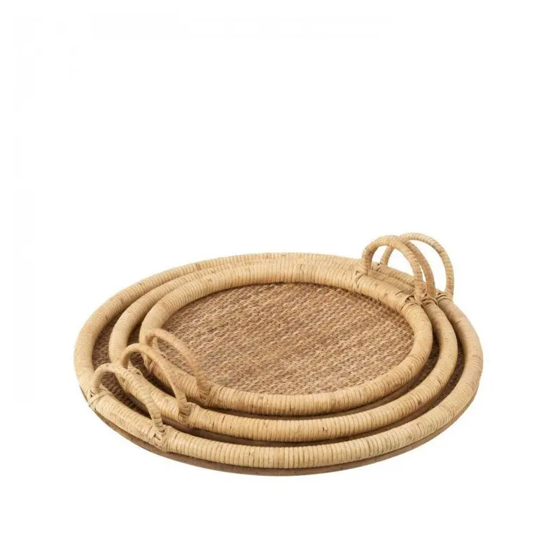 Dienbladen Ovaal Rotan/Metaal Natuur Set van 3 J-Line