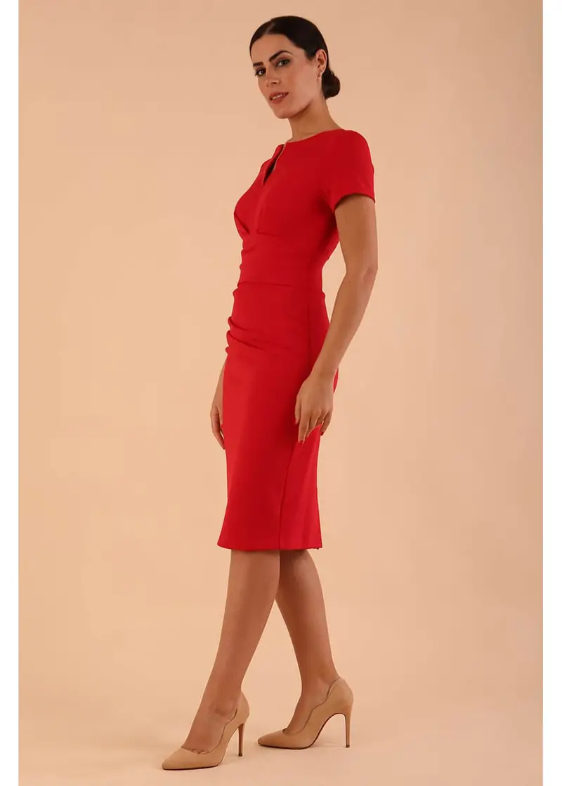 Diva Catwalk Donna Short Sleeves 50s Pencil Dress Electric Red