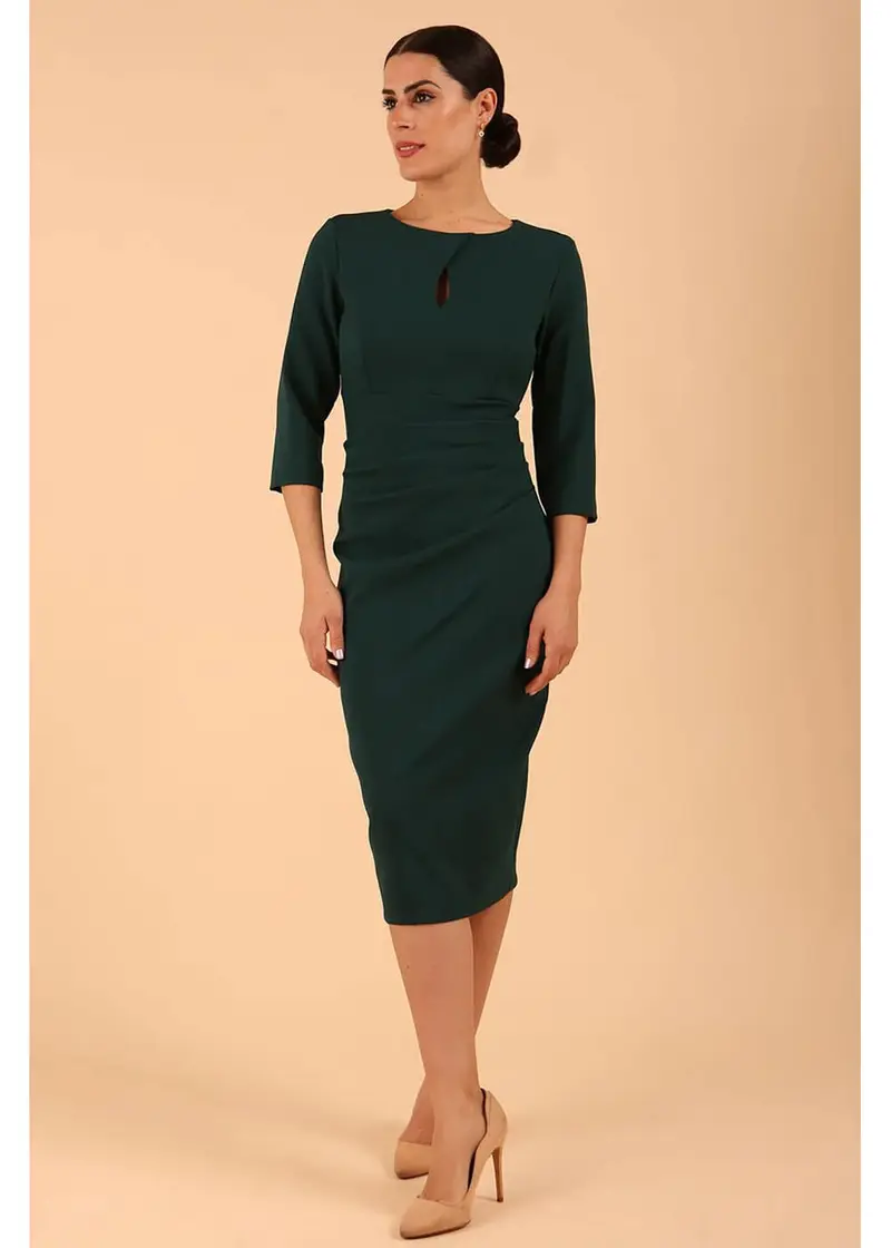 Diva Catwalk Ubrique Sleeves 50's Pencil Dress Forest Green