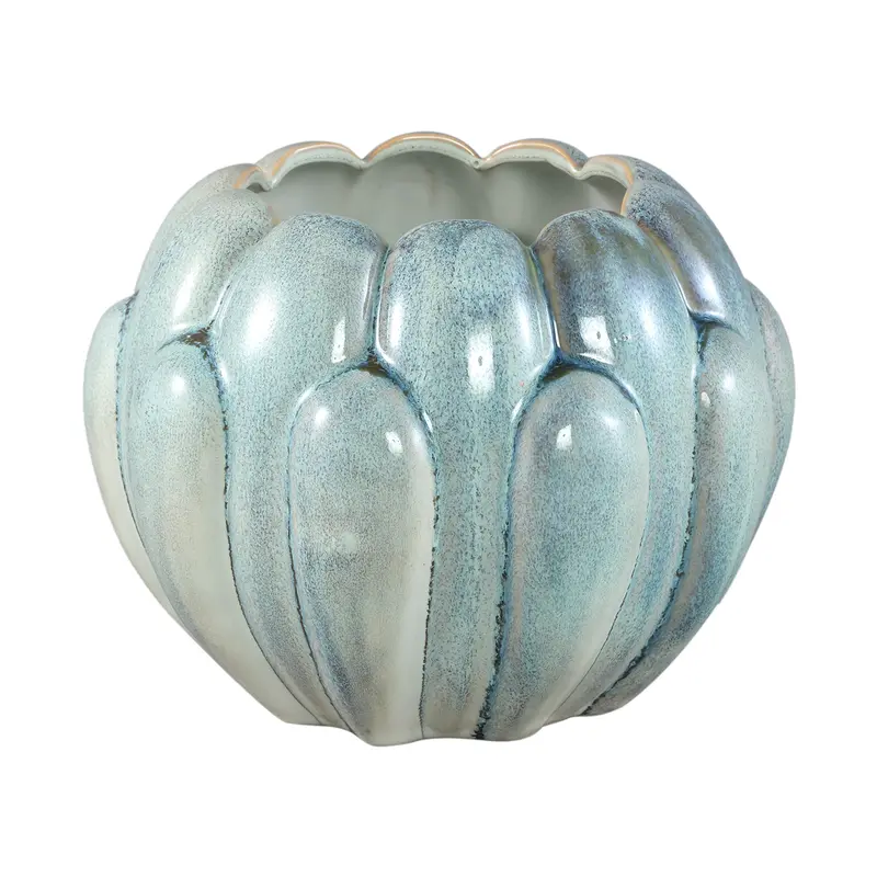 Divinder Petrol Ceramic Ribbed Pot Round L Dia 25cmXH19cm PTMD