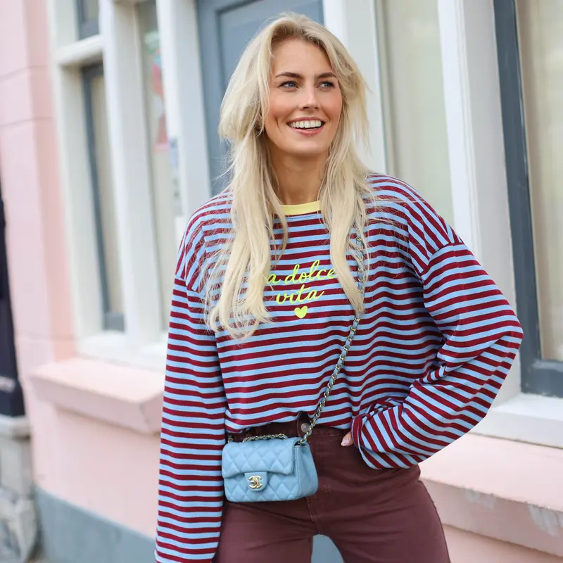 Dolce vita streep tee blauw burgundy