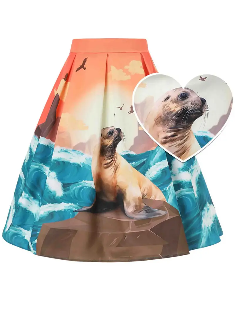 Dolly & Dotty Aisley Seal At Sunset 50's Swing Skirt