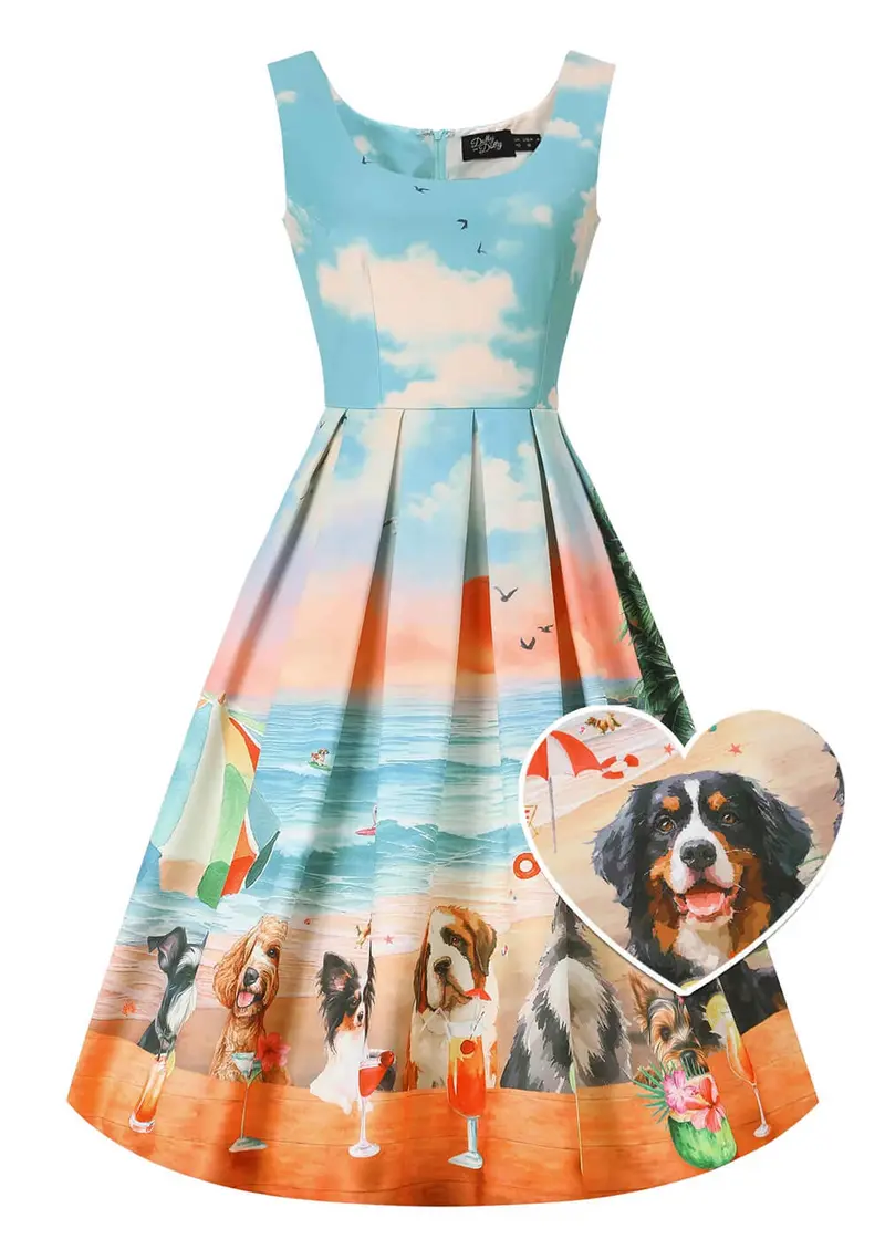 Dolly & Dotty Amanda Beach Dog Bark Club 50s Swing Dress