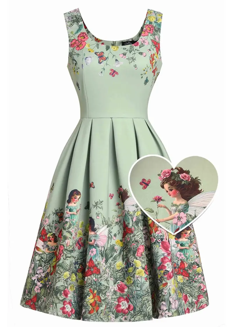 Dolly & Dotty Amanda Fairy Forest 50's Swing Dress Green