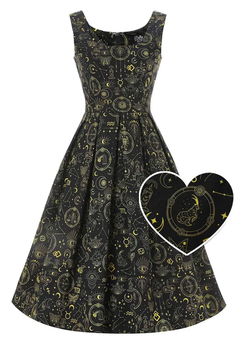 Dolly & Dotty Amanda Horoscope 50s Swing Dress Black