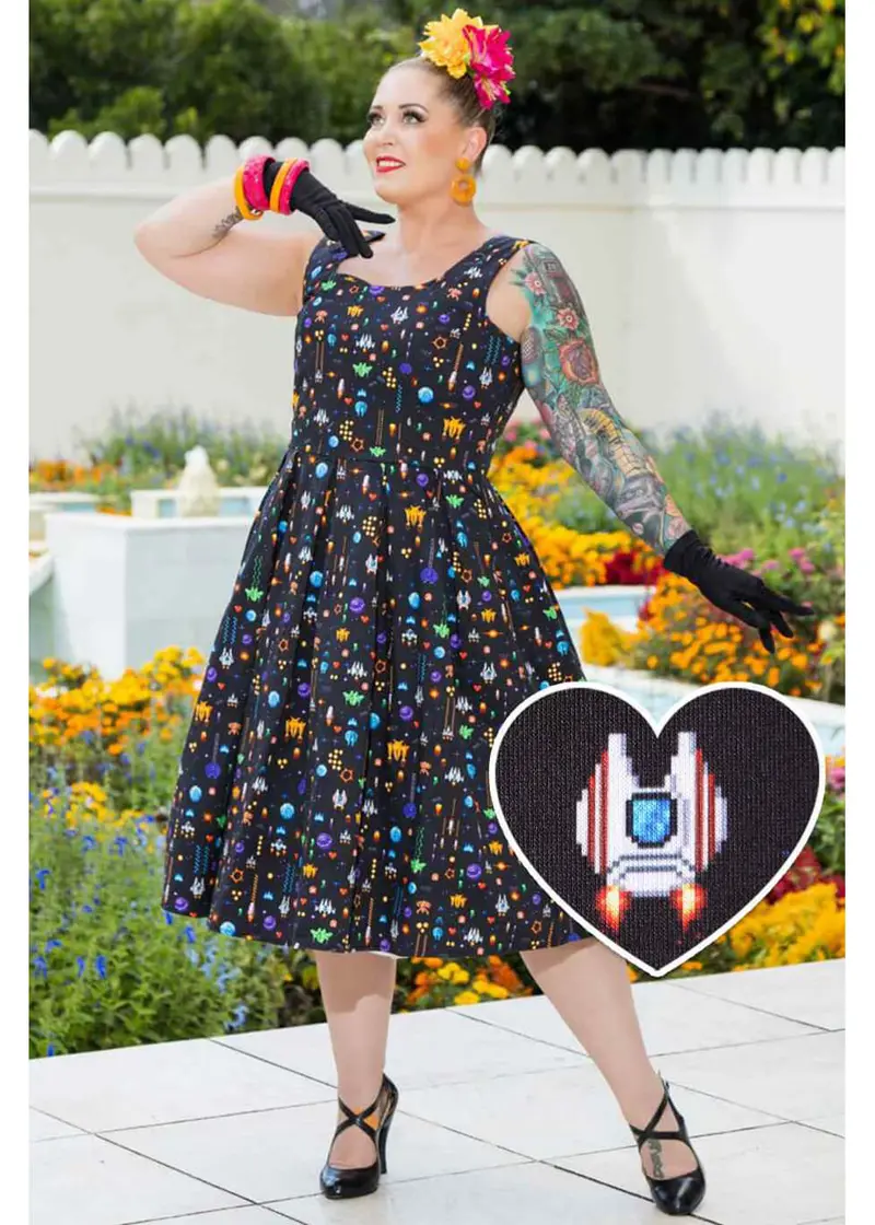 Dolly & Dotty Amanda Space Ship 50's Swing Dress Black
