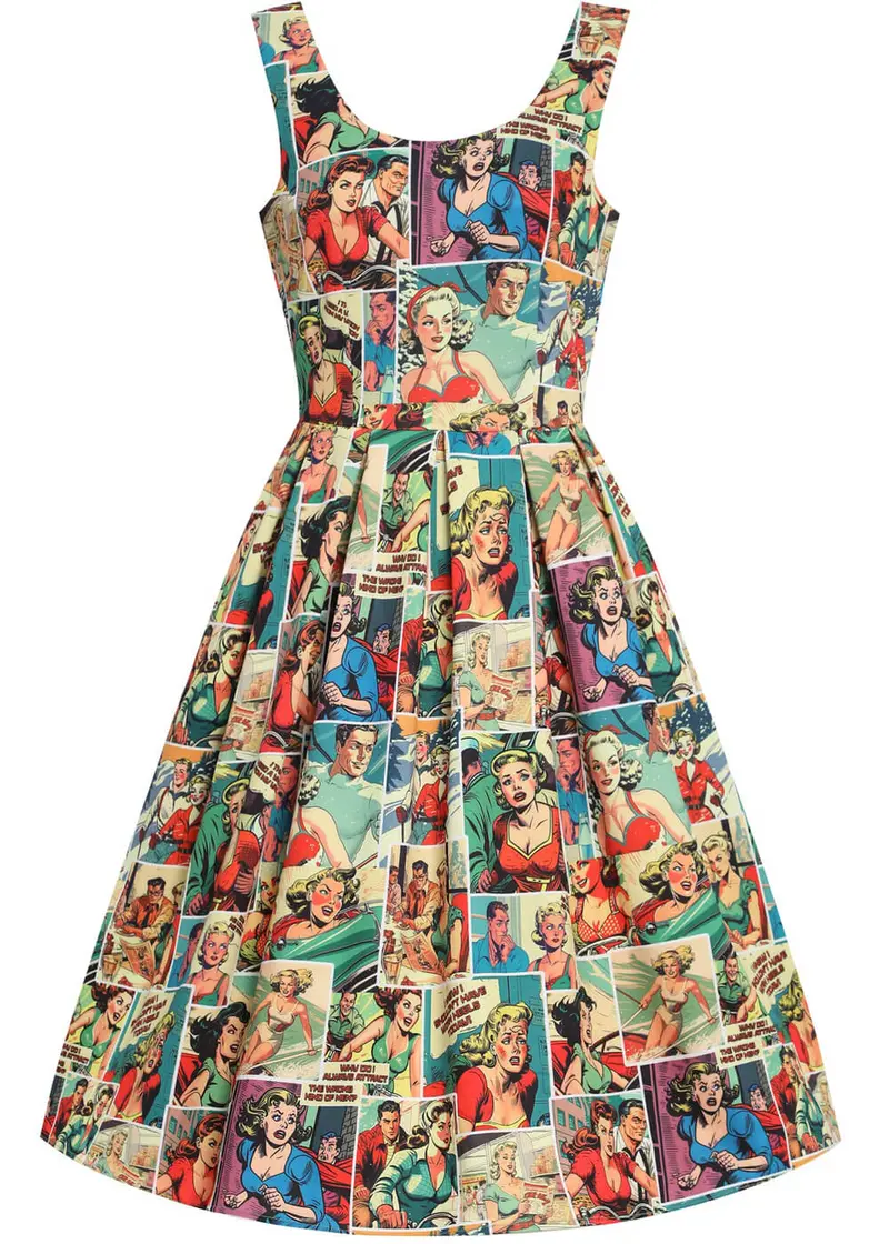 Dolly & Dotty Amanda Vintage Comic 50's Swing Dress Multi