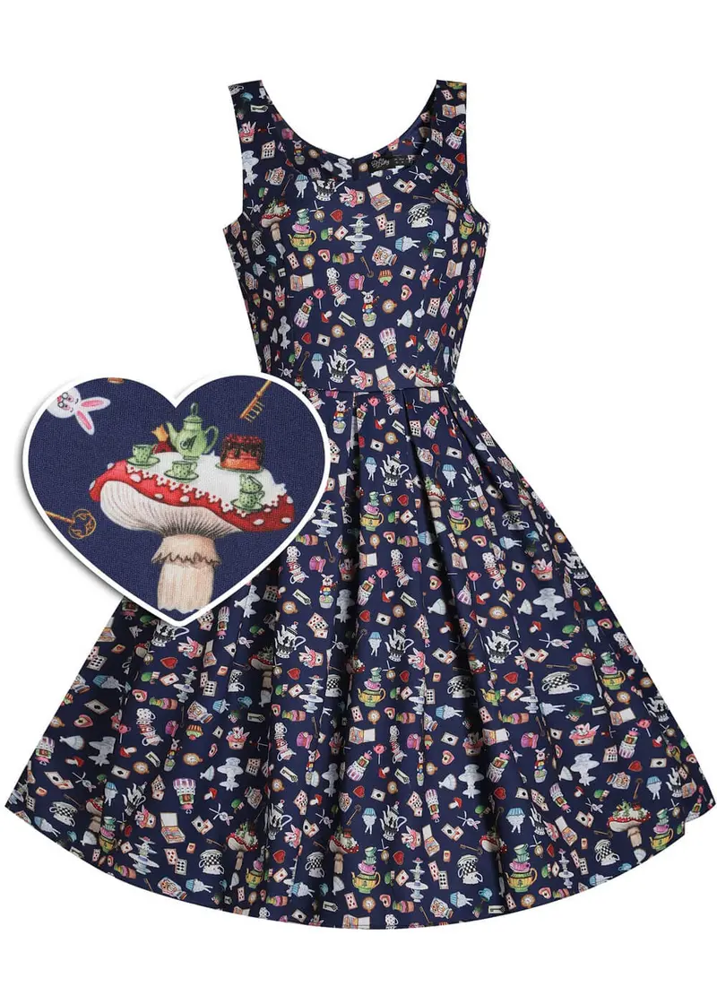 Dolly & Dotty Amanda Wonderland 50s Swing Dress Navy