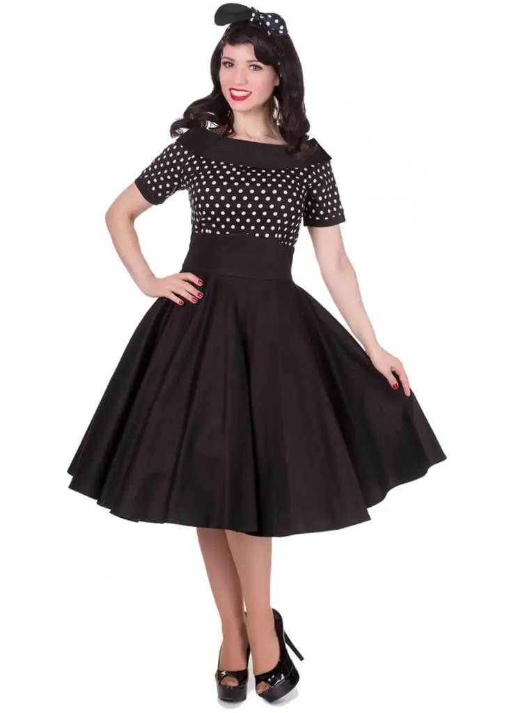 Dolly & Dotty Darlene Polkadot 50s Swing Dress Black