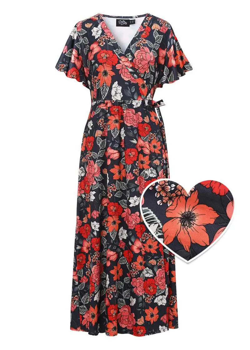 Dolly & Dotty Georgina Floral Maxi Wrap Dress Grey