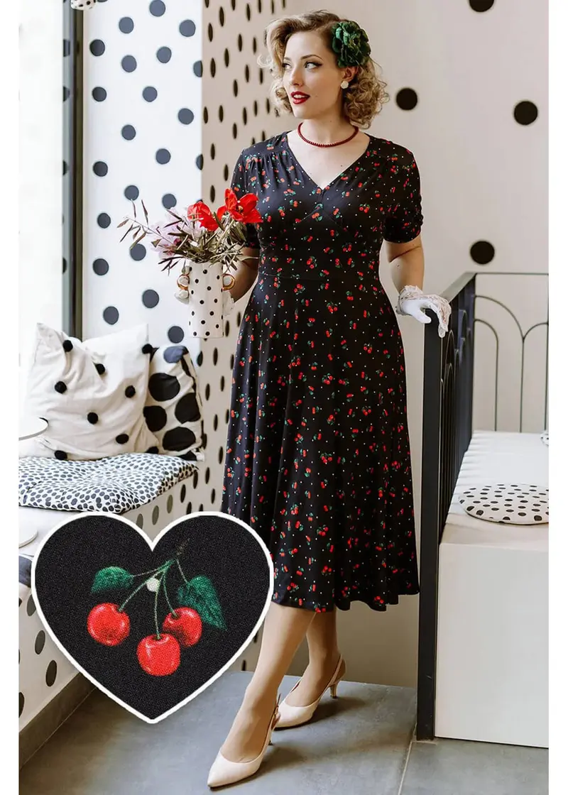 Dolly & Dotty Julia Cherry 40's A-Line Dress Black