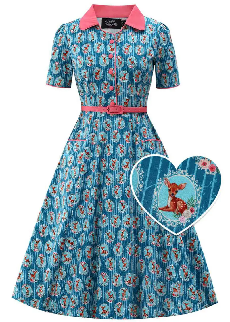 Dolly & Dotty Mabel Bambi 50's Swing Dress Turquoise