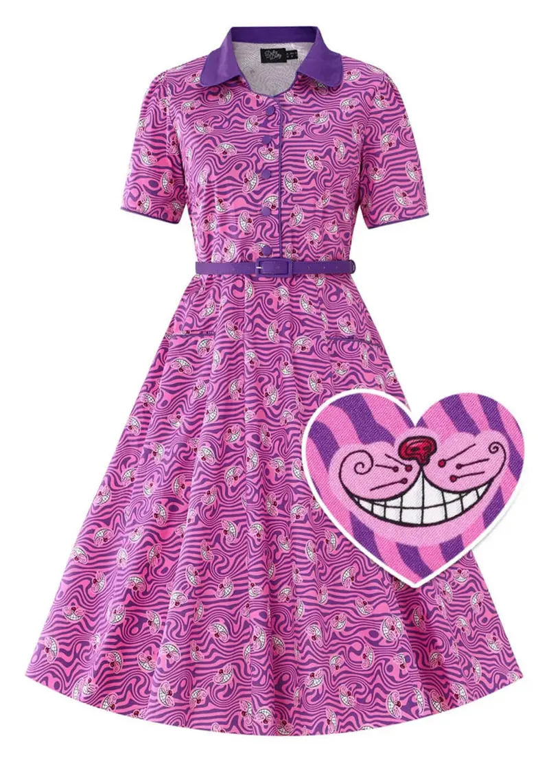 Dolly & Dotty Mabel Cheshire Cat 50s Swing Dress Pink