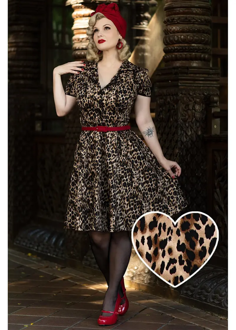 Dolly & Dotty Penelope Rockabilly Leopard 50's Swing Dress Leopard