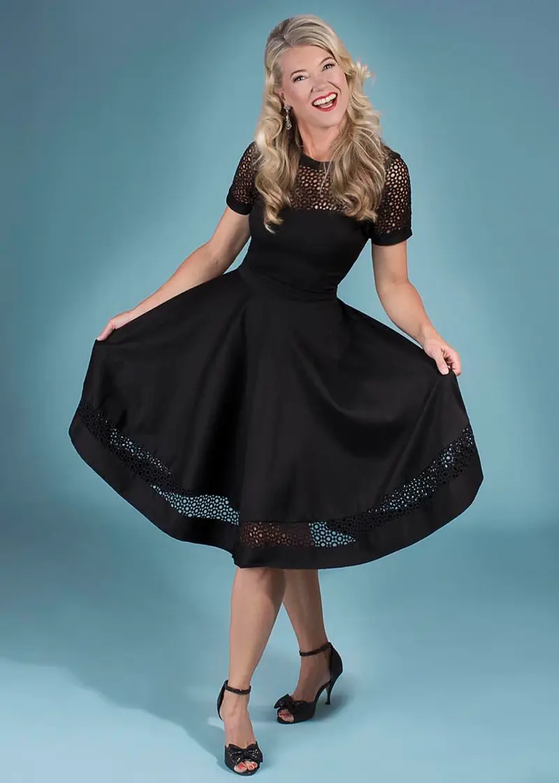 Dolly & Dotty Tess Embroidered 50s Swing Dress Black