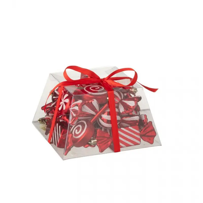 Doos Van 25 Hanger Snoep Plastiek Kerstrood J-Line