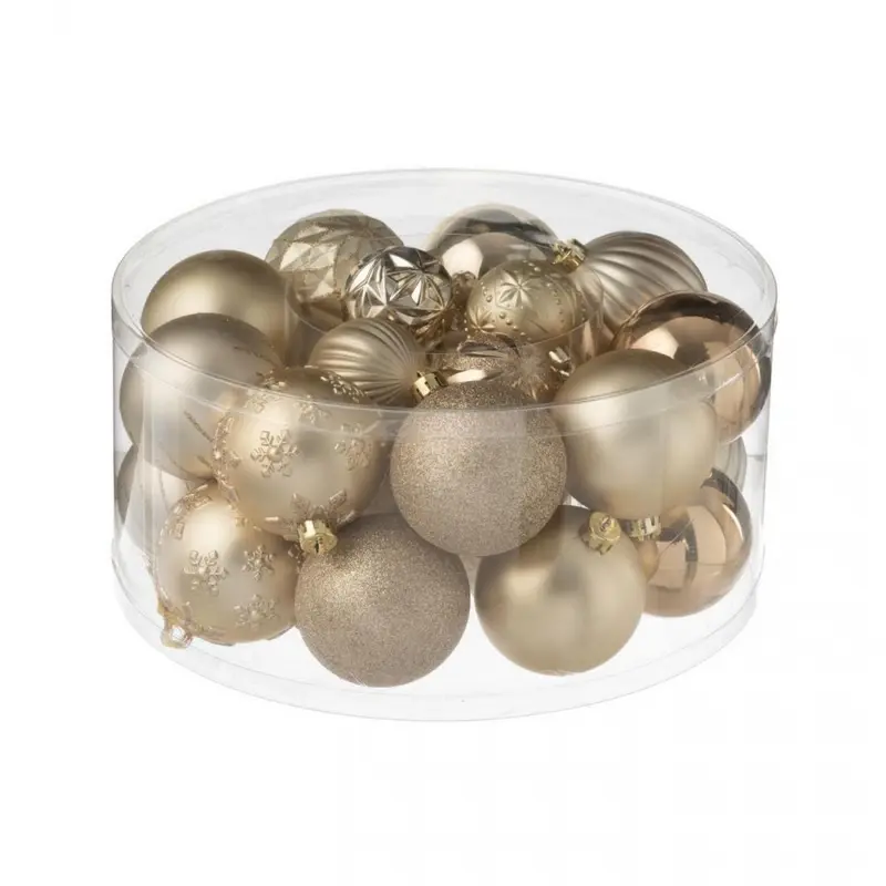 Doos Van 30 Kerstbal Plastiek Beige/Ecru J-Line
