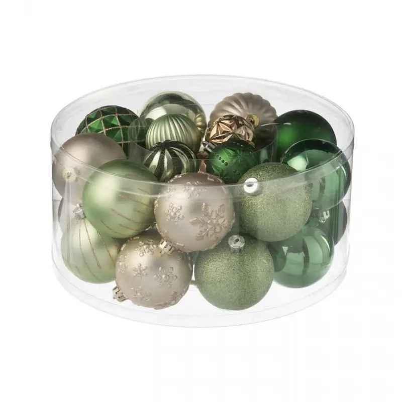 Doos Van 30 Kerstbal Plastiek Muntgroen/Ecru J-Line