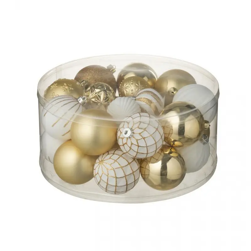 Doos Van 30 Kerstbal Plastiek Wit/Goudkleurig J-Line