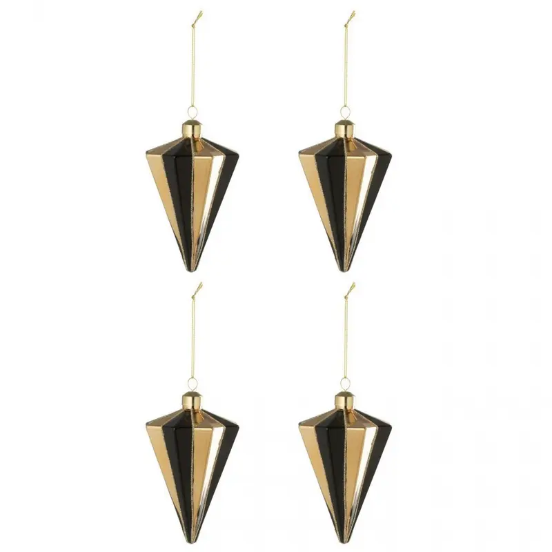 Doos Van 4 Kerstbal Diamant Gestreept Glas Goudkleurig/Zwart