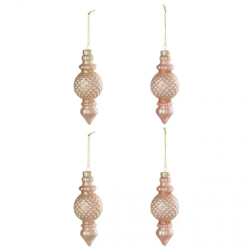 Doos Van 4 Kerstbal Glas Lichtroze/Oudroze J-Line