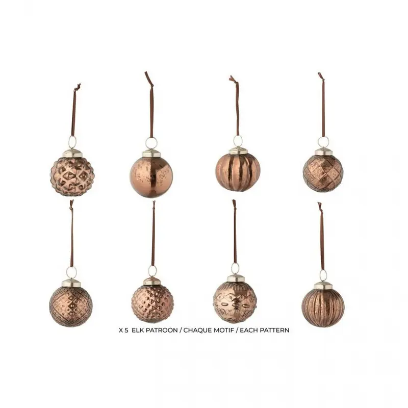 Doos Van 40 Kerstbal 8 Patronen Glas Bruin J-Line