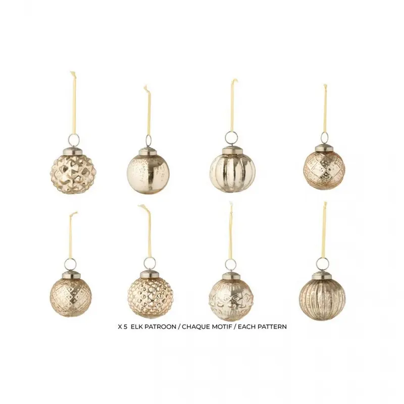 Doos Van 40 Kerstbal 8 Patronen Glas Goudkleurig J-Line