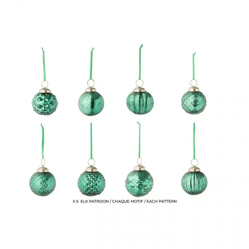 Doos Van 40 Kerstbal 8 Patronen Glas Groen J-Line