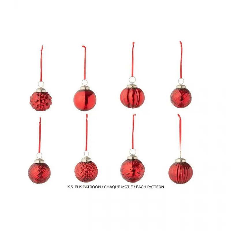 Doos Van 40 Kerstbal 8 Patronen Glas Kerstrood J-Line