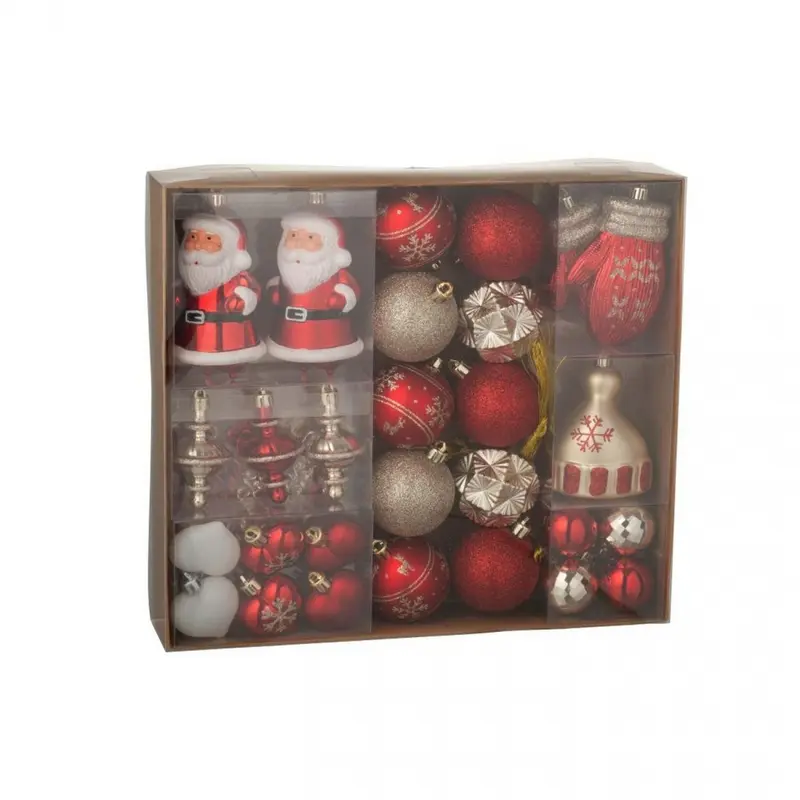 Doos Van 45 Kerstbal Plastiek Kerstrood/Goudkleurig j-line