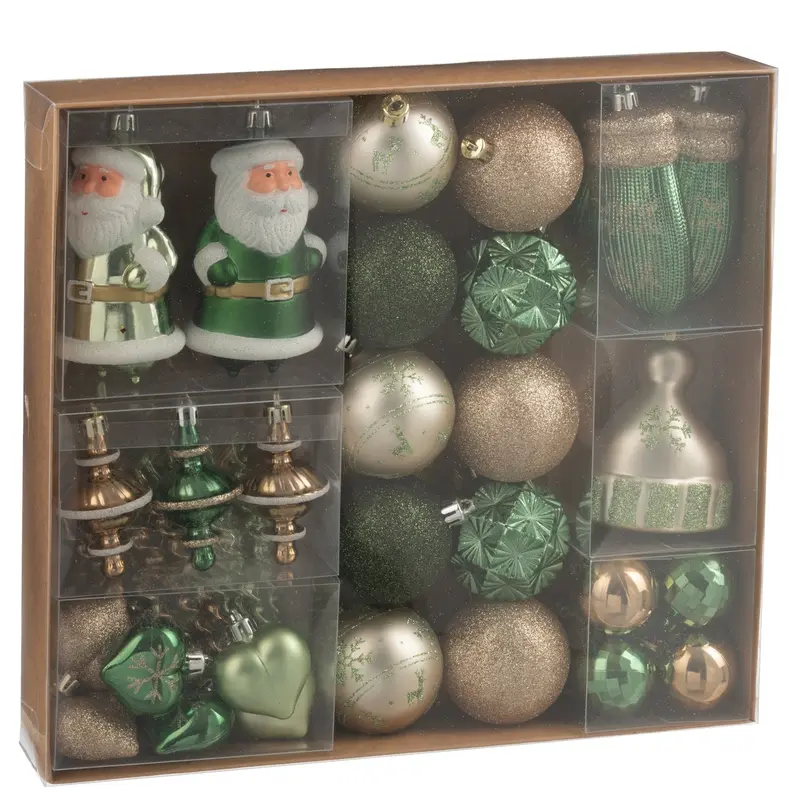 Doos Van 45 Kerstbal Plastiek Muntgroen/Ecru J-Line