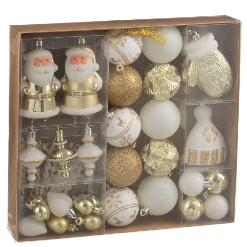 Doos Van 45 Kerstbal Plastiek Wit/Goudkleurig J-Line