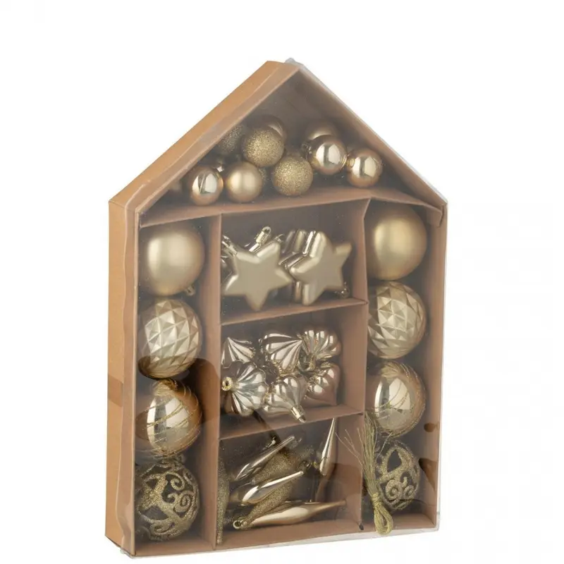 Doos Van 50 Kerstbal Plastiek Goudkleurig J-Line