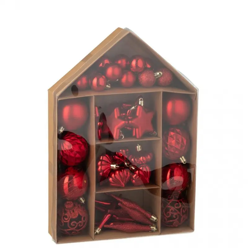 Doos Van 50 Kerstbal Plastiek Kerstrood J-Line